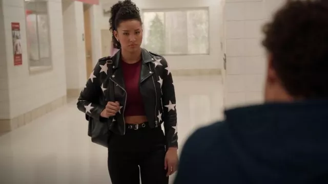 Blank NYC Black and White Star Jacket worn by Gina (Sofia Wylie) as seen in High School Musical: The Musical: The Series (S04E06)