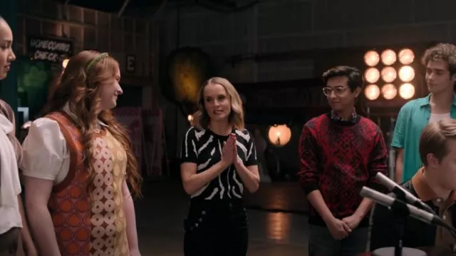 BAR III Zebra-Striped Sweater worn by Miss Jenn (Kate Reinders) as seen in High School Musical: The Musical: The Series (S04E08)