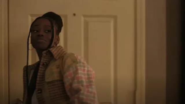 Stella Nova Patch­work Sin­gle-Breast­ed Coat worn by Kiesha Williams (Birgundi Baker) as seen in The Chi (S06E02)