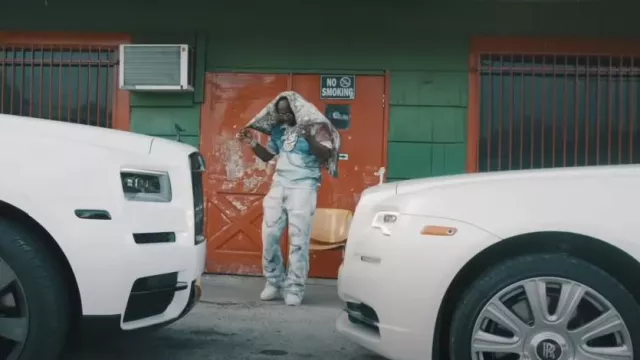 Who Decides War Blue & White Lace Affin­i­ty Jeans worn by EST Gee in EST Gee - XXL (Official Music Video)