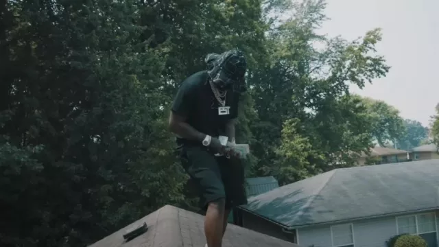 Burberry Black Outlined Check EKD Sweatshorts worn by EST Gee in XXL (Official Music Video)
