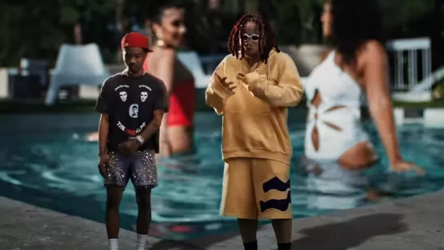 Marni x No Vacancy Inn Pale Yellow Sweatshorts worn by Trippie Redd in Closed Doors (Music Video) with Roddy Ricch