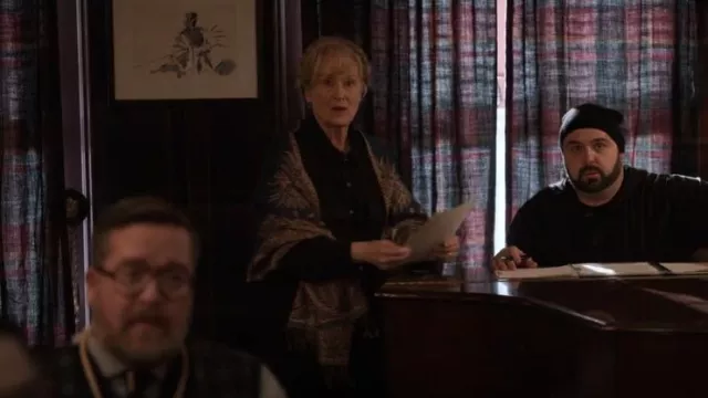 Sakkas Big Paisley Jacquard Layered Woven Pashmina Shawl worn by Loretta Durkin (Meryl Streep) as seen in Only Murders in the Building (S03E03)