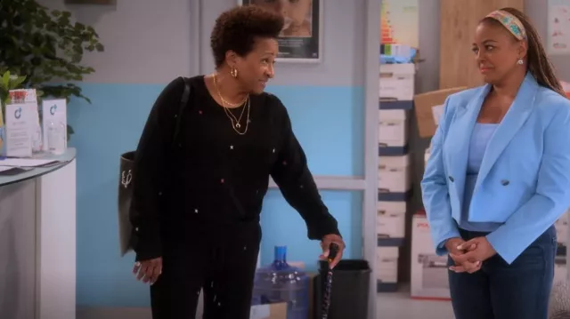Rails Theo Star-Embroidered Sweater worn by Lucretia Turner (Wanda Sykes) as seen in The Upshaws (S03E05)