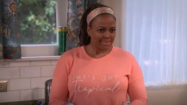P.J. Salvage Lets Get Tropical Sweater worn by Regina Upshaw (Kim Fields) as seen in The Upshaws (S03E05)