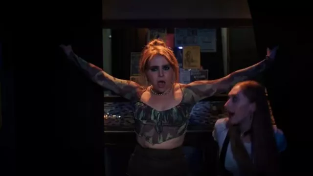 Shein Tie Dye Han­ky Hem Mesh Top worn by Lindsay (Mae Whitman) as seen in Up Here (S01E05)