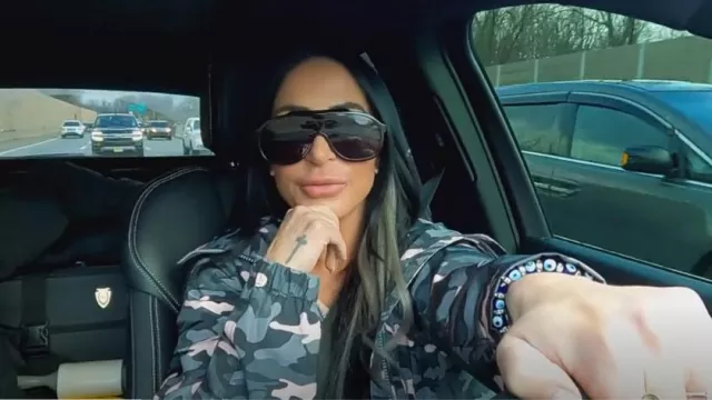 Celine Acetate Mask Sunglasses worn by Angelina Pivarnick as seen in Jersey Shore: Family Vacation (S06E20)