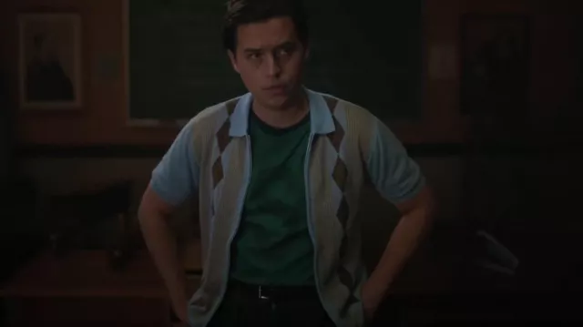 Beams Plus Blue Zip Po­lo worn by Jughead Jones (Cole Sprouse) as seen in Riverdale (S07E19)