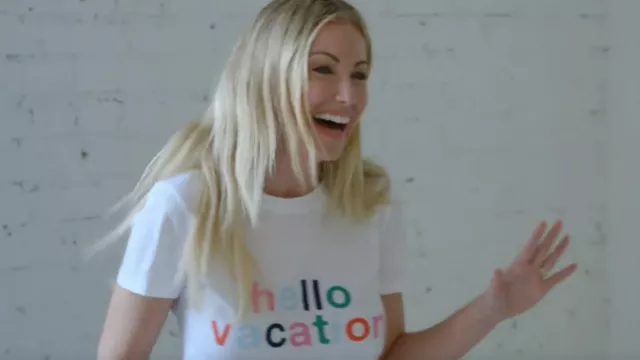 "Hello Va­ca­tion" Graph­ic T-shirt worn by Stephanie Hollman as seen in The Real Housewives of Dallas (Season 5 Episode 3)