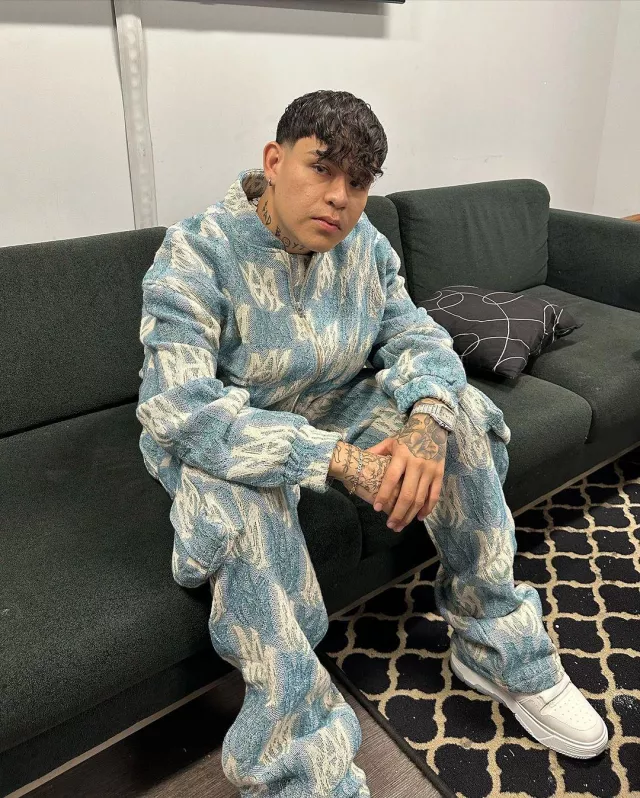Amiri Blue MA Tapestry Cargo Pants worn by Junior H on the Instagram account juniorh Spotern