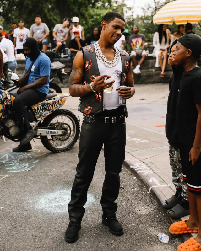 Chrome Hearts Black Cross Patch Leather Pants worn by A Boogie wit da Hoodie on the Instagram account @aboogievsartist