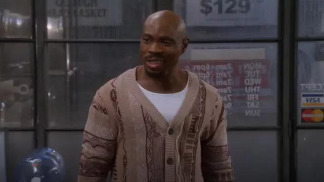 Cotton On Vin­tage-Like Knit Cardi­gan Sweater worn by Duck (Page Kennedy) as seen in The Upshaws (S04E02)
