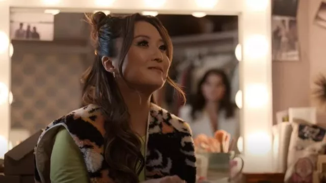 Topshop Camo Print Borg Vest in Mul­t worn by Kimber (Ashley Park) as seen in Only Murders in the Building (S03E04)