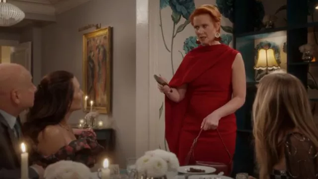 Roksanda Cape-sleeve Draped Crepe Dress worn by Miranda Hobbes (Cynthia Nixon) as seen in And Just Like That… (S02E11)
