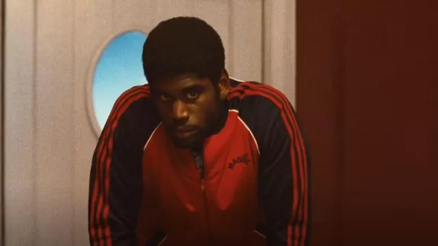 Adidas jack­et Vin­tage Retro Track­suit Top worn by Magic Johnson (Quincy Isaiah) as seen in Winning Time: The Rise of the Lakers Dynasty (S02E03)