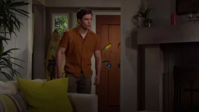 Saturdays NYC Canty Shirt in Caramel worn by  R.J. Forrester(Joshua Hoffman) as seen in The Bold and the Beautiful on  August 9, 2023