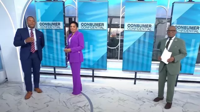 Elie Tahari Fit & Flare Pant in Wild Berry worn by Sharon Epperson as seen in Today on  August 30, 2023