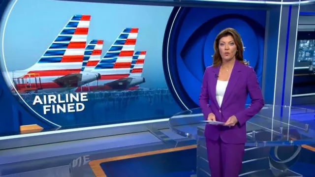 Me + Em Textured Weave Blazer in Intense Violet used by Norah O'Donnell as seen in CBS Evening News on August 28, 2023