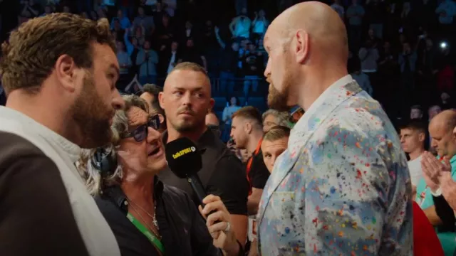 Claudio Lugli Paint Splash Cloudy Sky Printed Suit worn by Tyson Fury as seen in At Home with the Furys (S01E07)