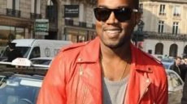 Red Leather Jacket worn by Kanye West at Paris Fashion Week Ready To Wear Fall/Winter 2012 - Balmain - at the Hotel Scribe Paris, France - 03.03.11