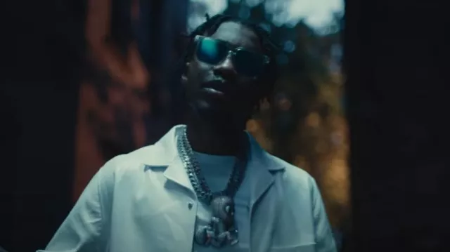 Louis Vuitton Transparent & Blue LV Rise Square Sunglasses worn by Lil Tjay  in Nobody (Official Music Video)