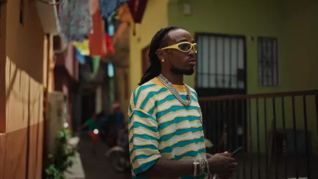 Bonnie Clyde Yellow Oval Angel Sunglasses worn by Quavo in Galaxy (Official  Music Video)