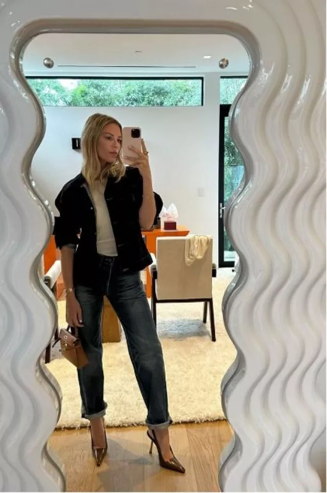 Ettore Sottsass Ultrafragola Mirror worn by Morgan Stewart on her Instagram Story on September 1, 2023