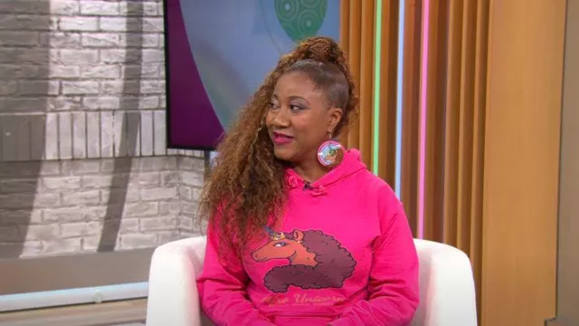 Afro Unicorn Unique Afro Unicorn Hoodie worn by April Showers as seen in CBS Mornings on September 5, 2023