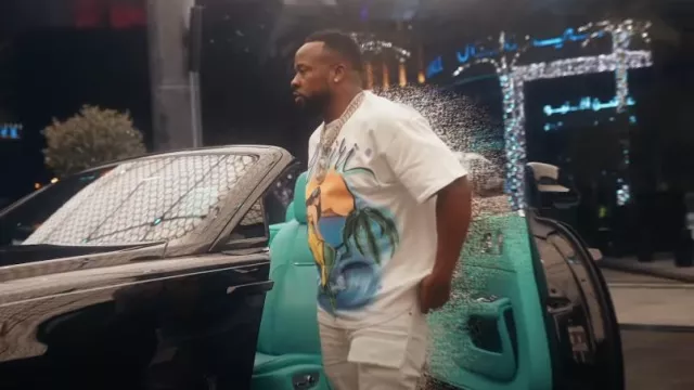 Amiri White Airbrushed Mermaid T-Shirt worn by Yo Gotti in The One music video