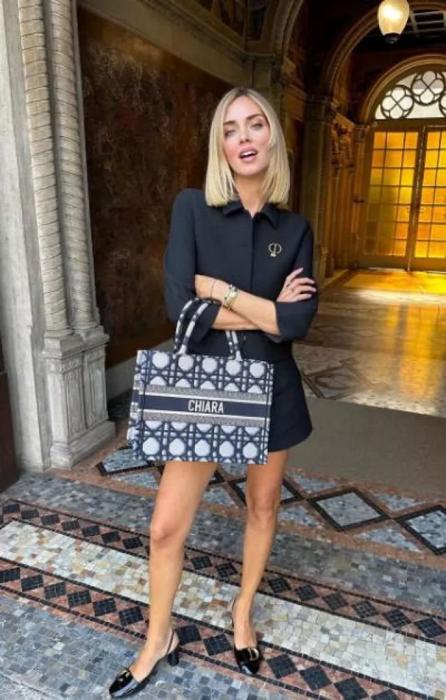 Dior Medium Book Tote worn by Chiara Ferragni on her Instagram on September 8, 2023