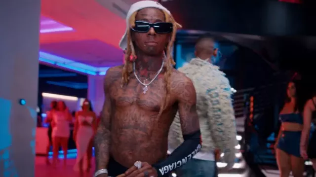 Balenciaga White Bal.Com Piercing Hat worn by Lil Wayne in Main One (Official Music Video) with Mario feat. Tyga