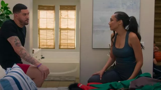 Alo Yoga Alosoft Ribbed Shimmer Chic Bra Tank worn by Brandi Marshall as seen in Selling The OC (S02E05)