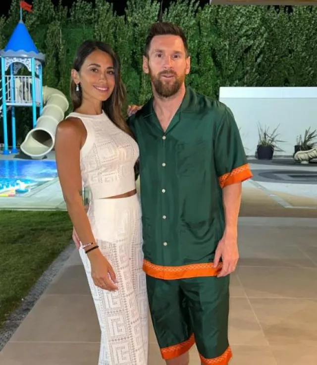 Gucci Green & Orange Trim Pineapple Shorts worn by Lionel Messi on his Instagram account @leomessi