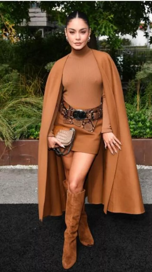 Michael Kors Collection Double Faced Wool Melton Cape worn by Vanessa Hudgens during  Michael Kors Collection Show on September 11, 2023