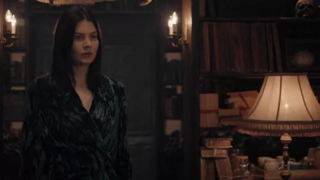 Ann Demeulemeester Emerald Green Crushed Velvet Coat worn by Satu (Malin Buska) as seen in A Discovery of Witches (S01E05)