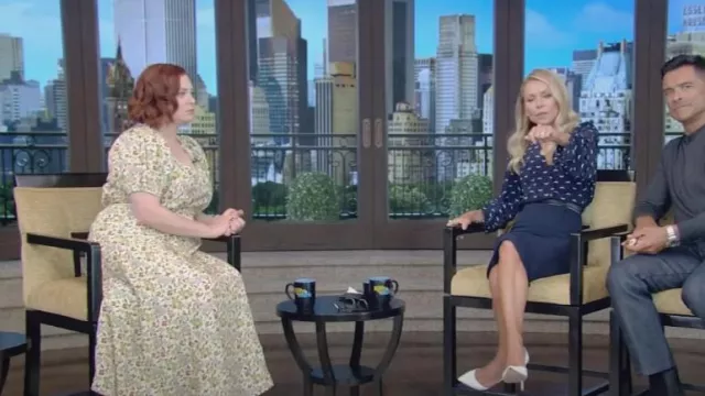 The Great The Hyacinth Floral Puff-Sleeve Midi Dress worn by Rachel Bloom as seen in LIVE with Kelly and Mark on  September 12, 2023