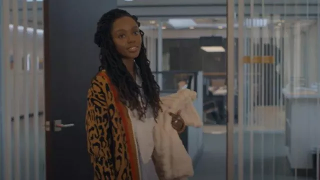 Future Collective Varsity Cardigan worn by Hazel-May McCall (Ashleigh Murray) as seen in The Other Black Girl (S01E01)