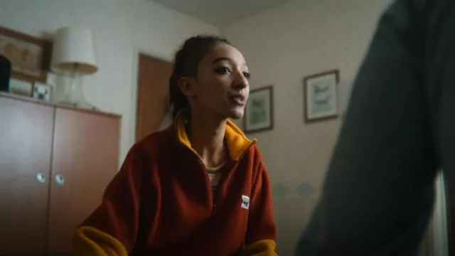 Lucy And yak Colorblock Blake Fleece Jacket in Rust worn by Ola Nyman (Patricia Allison) as seen in Sex Education (S03E01)