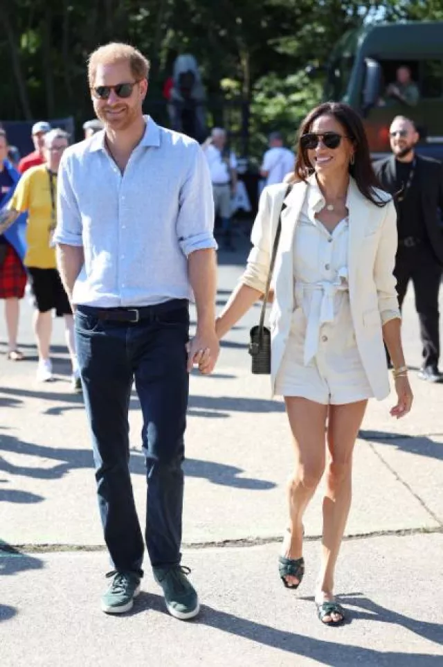Celine Classic 2 Button Blazer in Ivory worn by Meghan Markle at Invictus Games on September 15, 2023