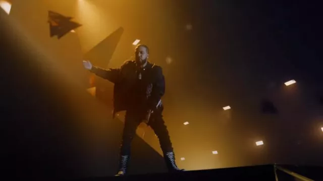 Rick Owens Black Printed Jumbo Flight Bomber Jacket worn by Sean Combs in Another One of Me [Official Music Video] by Diddy ft. The Weeknd, 21 Savage, French Montana