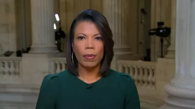 Calvin Klein Short Sleeve Round Neck Solid Sheath Dress In Malachite worn by Nikole Killion as seen in CBS Evening News on September 14, 2023