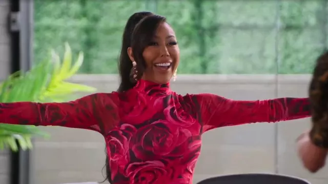 Fashion Nova Smell The Roses Maxi Dress - Red/combo worn by Kayla Cardona as seen in Selling The OC (S02E08)