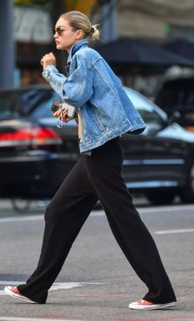 Guest in Residence Everywear Pant worn by Gigi Hadid in New York City on September 10, 2023
