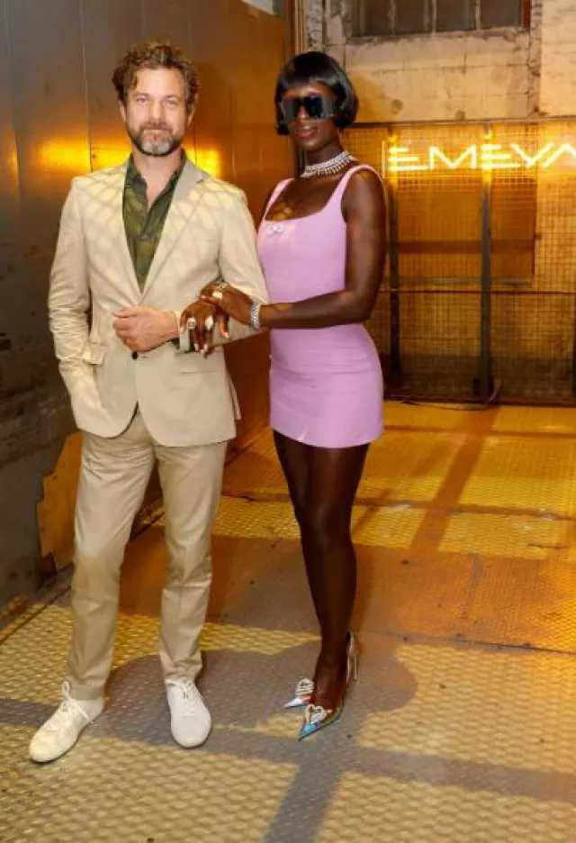 Mach & Mach Triple Heart Iridescent Slingback Pumps worn by Jodie Turner-Smith at Lotus Emeya Unveiling Post on September 7, 2023