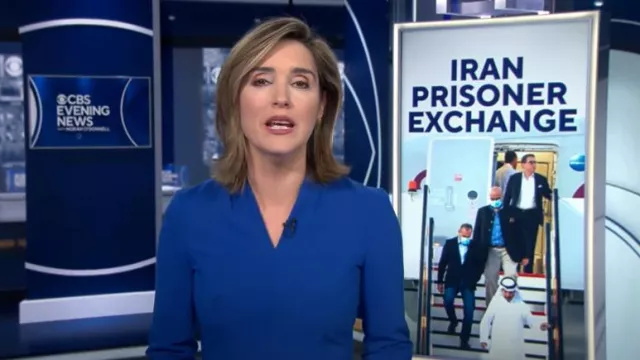 Hobbs London Dianna Robe portée par Margaret Brennan vue dans CBS Evening News le 19 septembre 2023