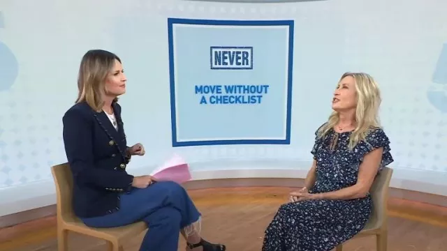 Prada Leather Ankle-Wrap Sandal in Nero worn by Savannah Guthrie as seen in Today on September 22, 2023