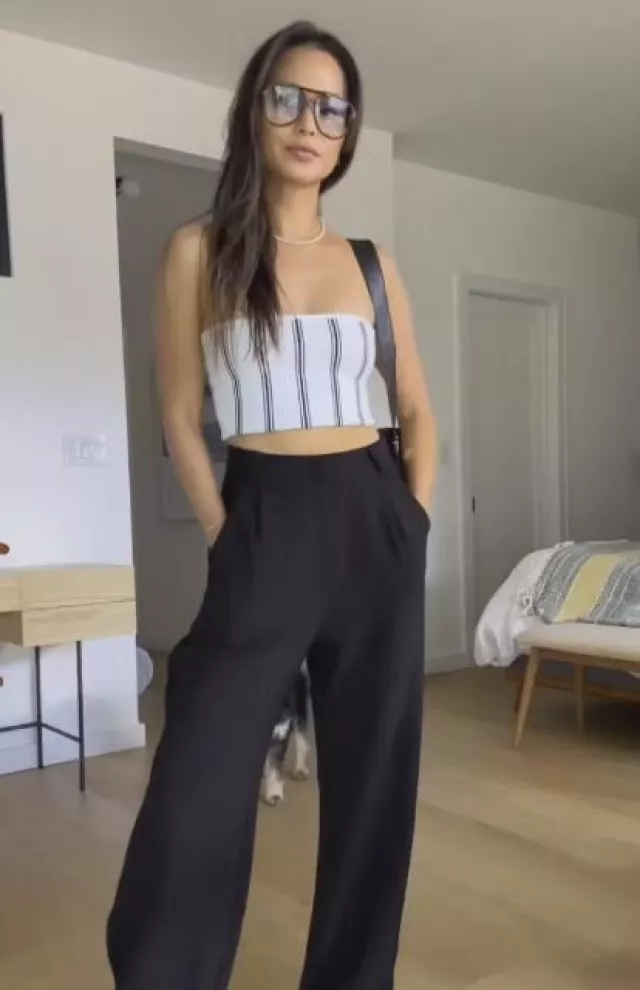 Dissh Amelia Black Tencel Blend Pant worn by Jamie Chung  on her Instagram Reels Post on August 18, 2023