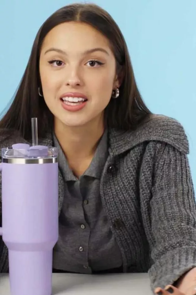 Sandy Liang Seek Sweater in Sidewalk worn by Olivia Rodrigo at GQ Interview 10 Things Olivia Rodrigo Can’t Live Without on September 22, 2023