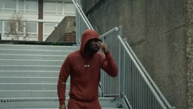 The red King sweatshirt worn by Kieron (Joshua Blisset) in the series Top Boy (Season 5 Episode 6)
