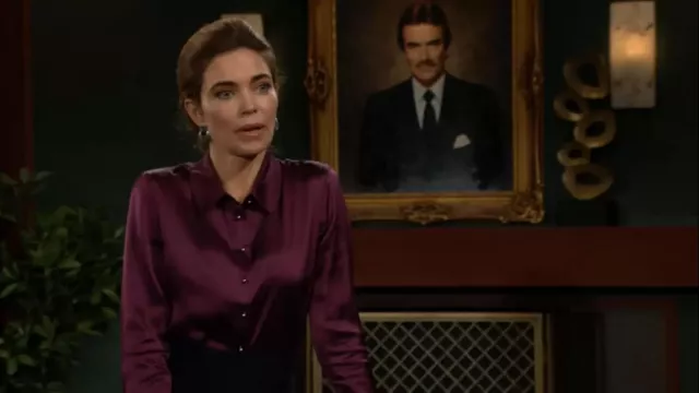 Purple Blouse worn by Victoria Newman (Amelia Heinle) in The Young and the Restless on September 21, 2023